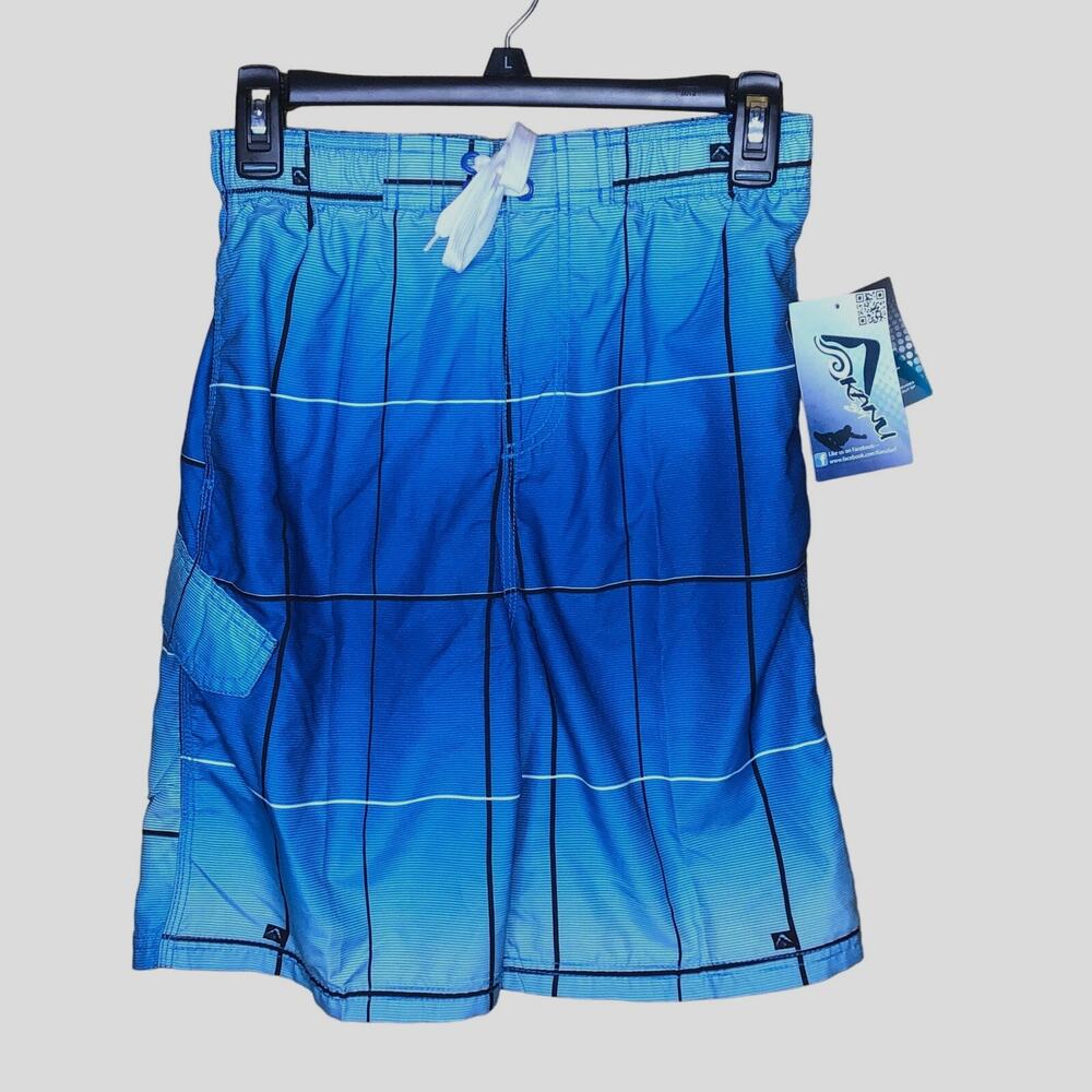Kanu Surf Blue Plaid Swim Trunks New L